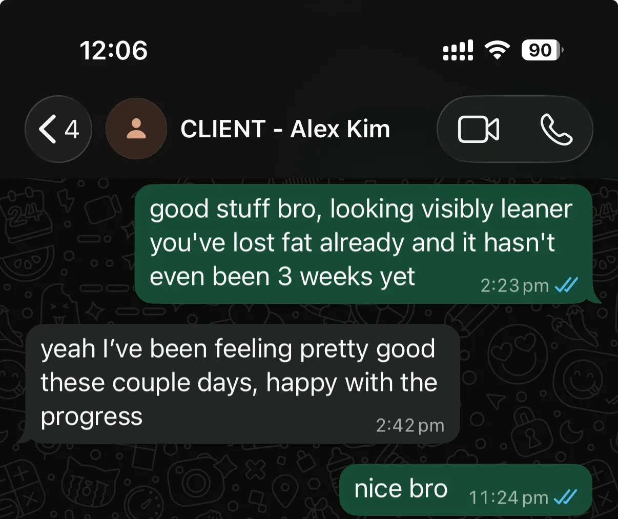 Alex K.'s client check-in with Richard