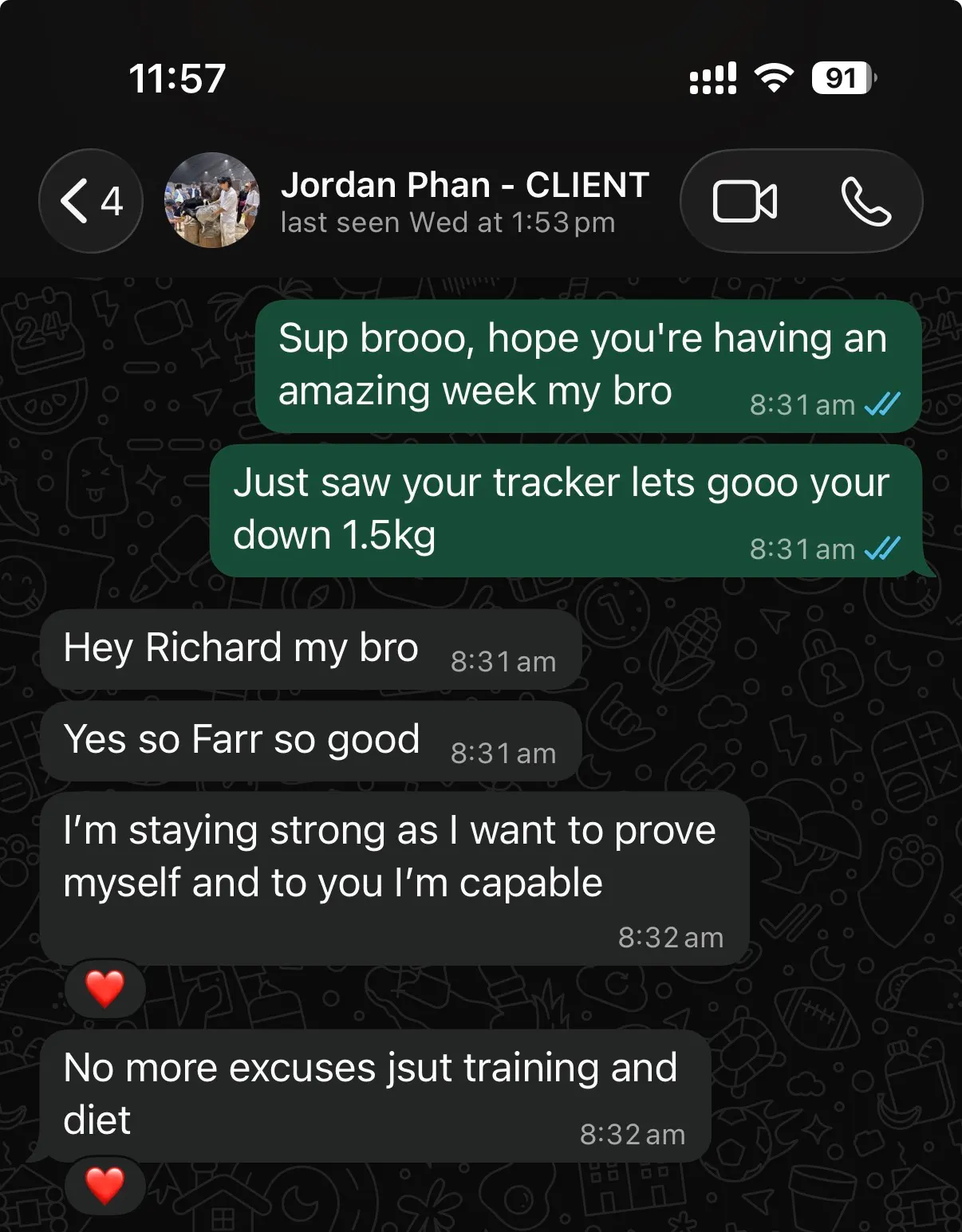 Jordan's client check-in with Richard