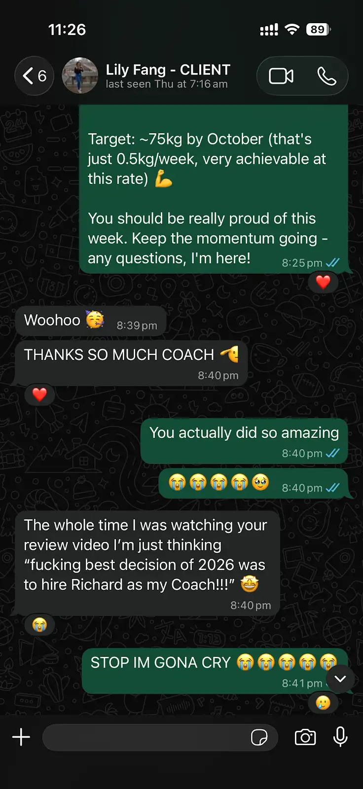 Lily's message to Richard after a coaching review
