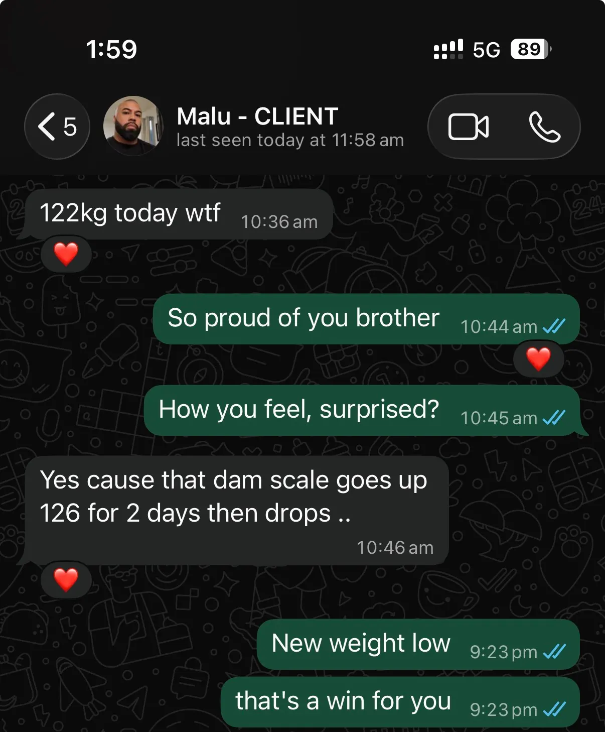 Malu's client check-in with Richard