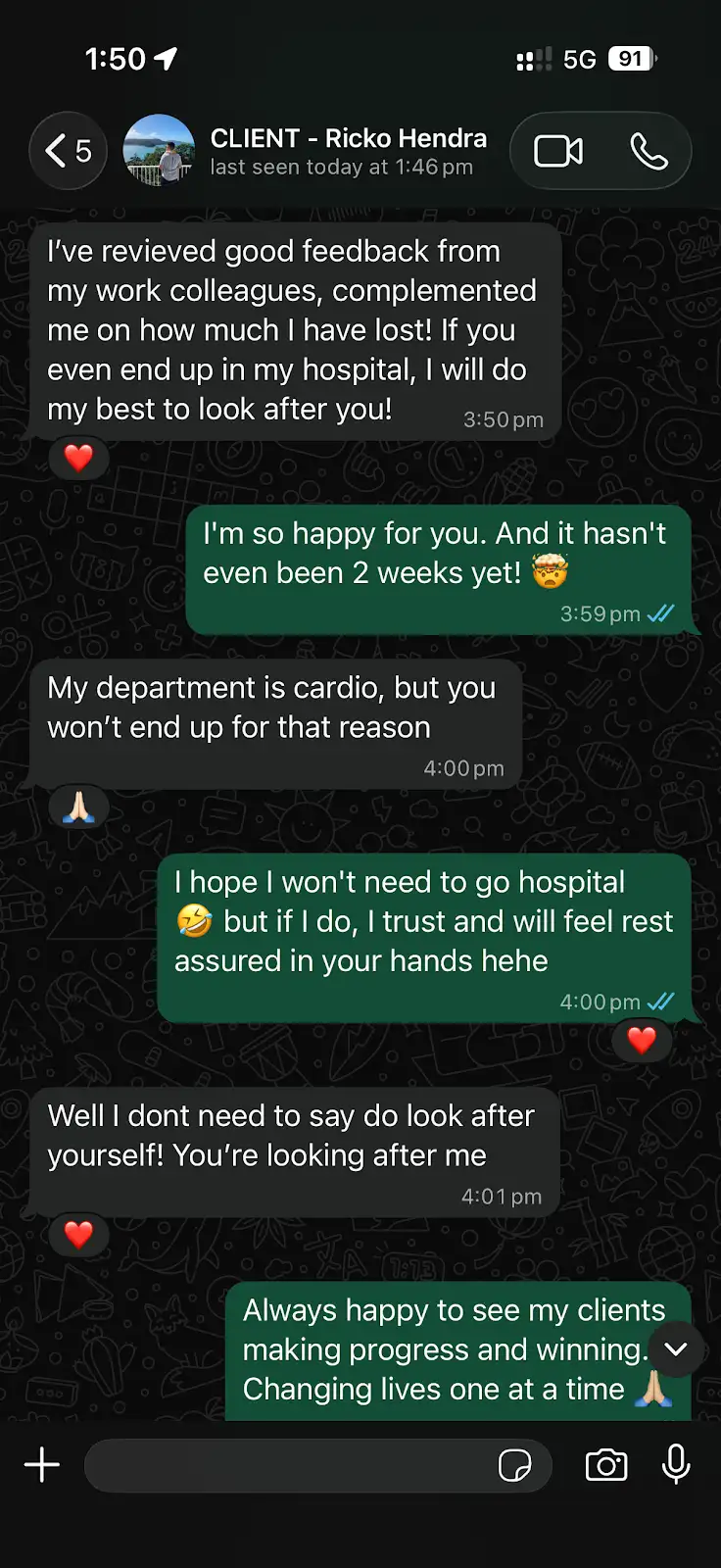 Ricko's client check-in with Richard