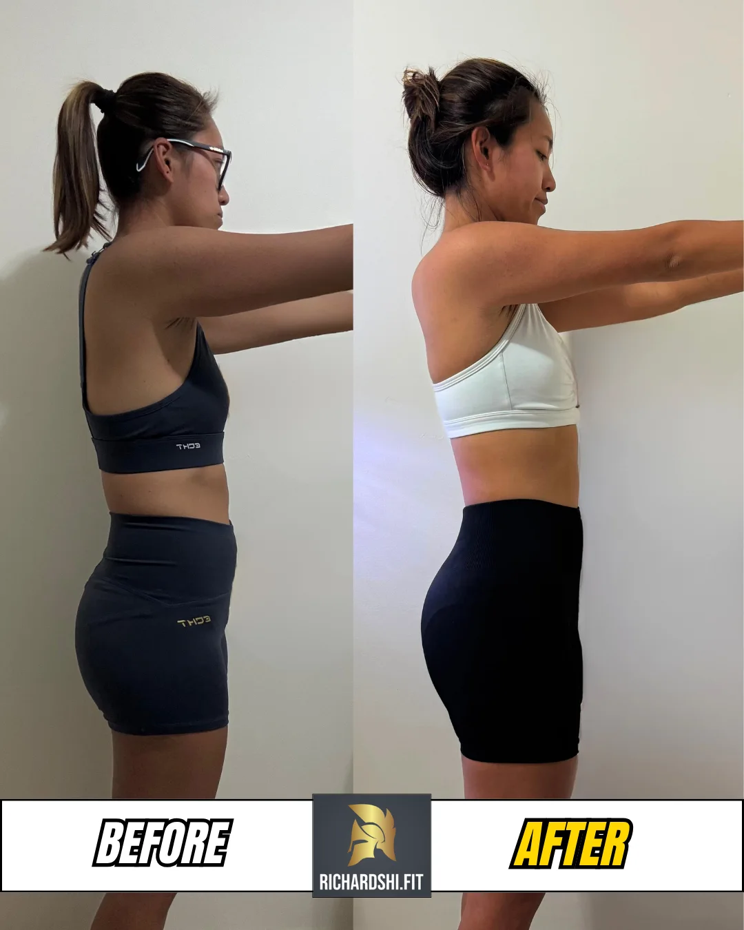 Cindy's before-and-after transformation · Side