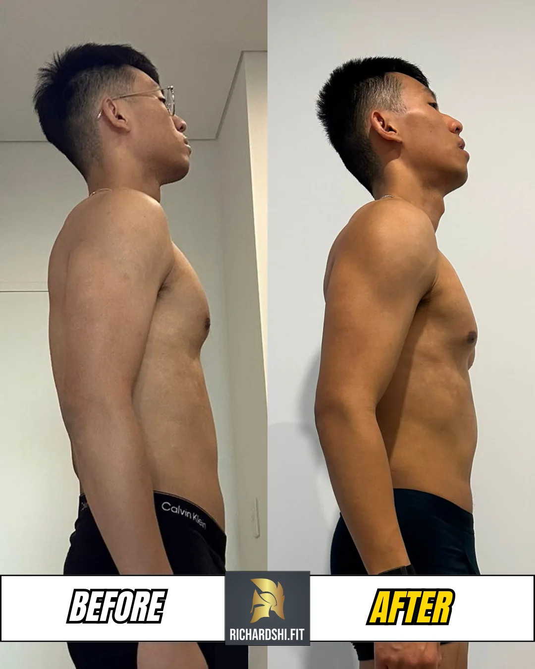 Raymond's before-and-after transformation · Side